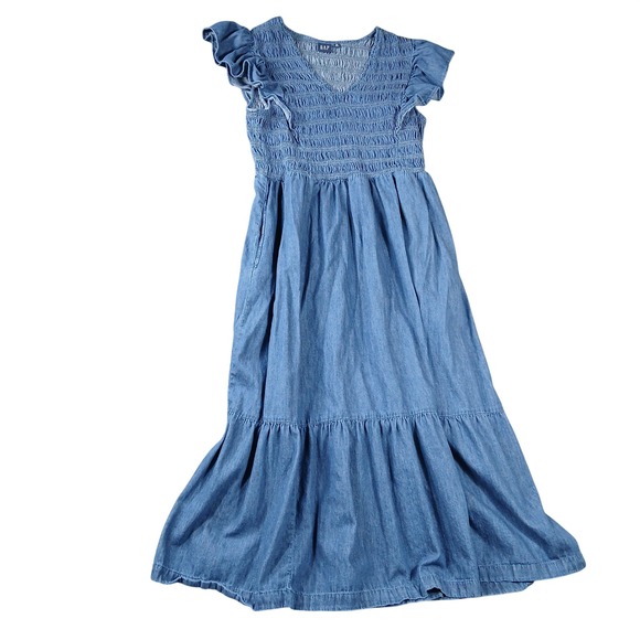 GAP Dresses & Skirts - GAP Denim Maxi Dress Womens XL Blue Smocked Ruffle Tiered Sleeveless